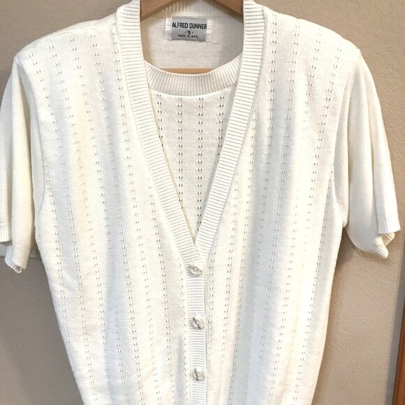 Alfred Dunner Pullover Sweater Vest: Vintage 80s Short Sleeved Cream Top, Size S - Picture 6 of 9